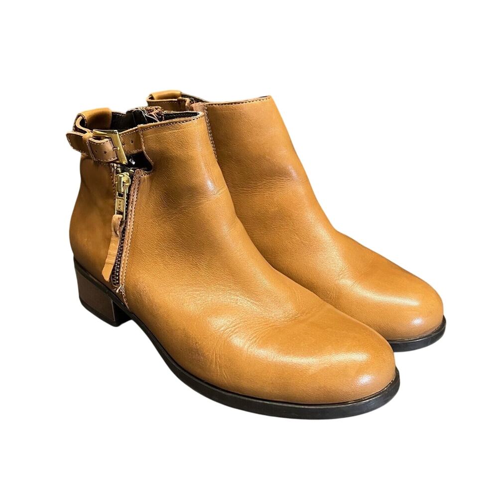 Emyco Ankle Booties Womens 9 Brown Leather Side Zip Adjustable Comfort Classic